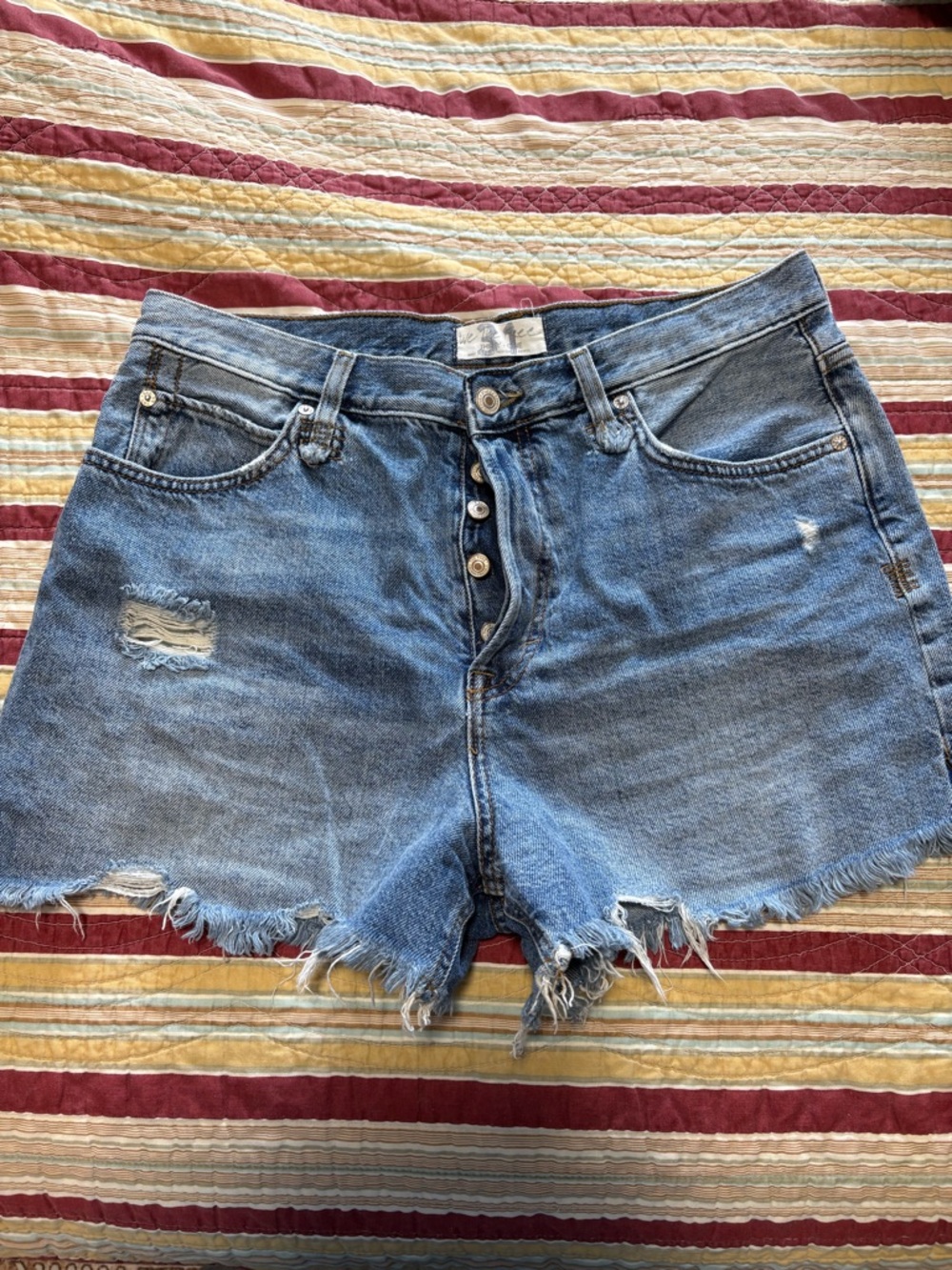 We The Free Light Blue Distressed High-Rise Denim Shorts